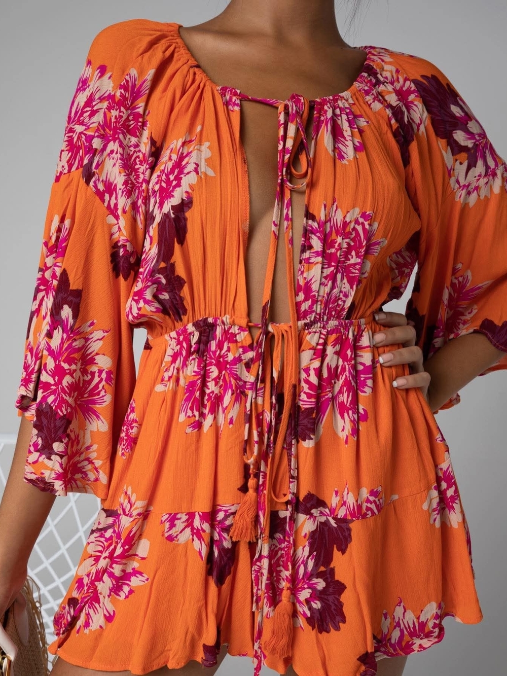 Hello Molly Orange Floral Tie-Front Mini Dress
